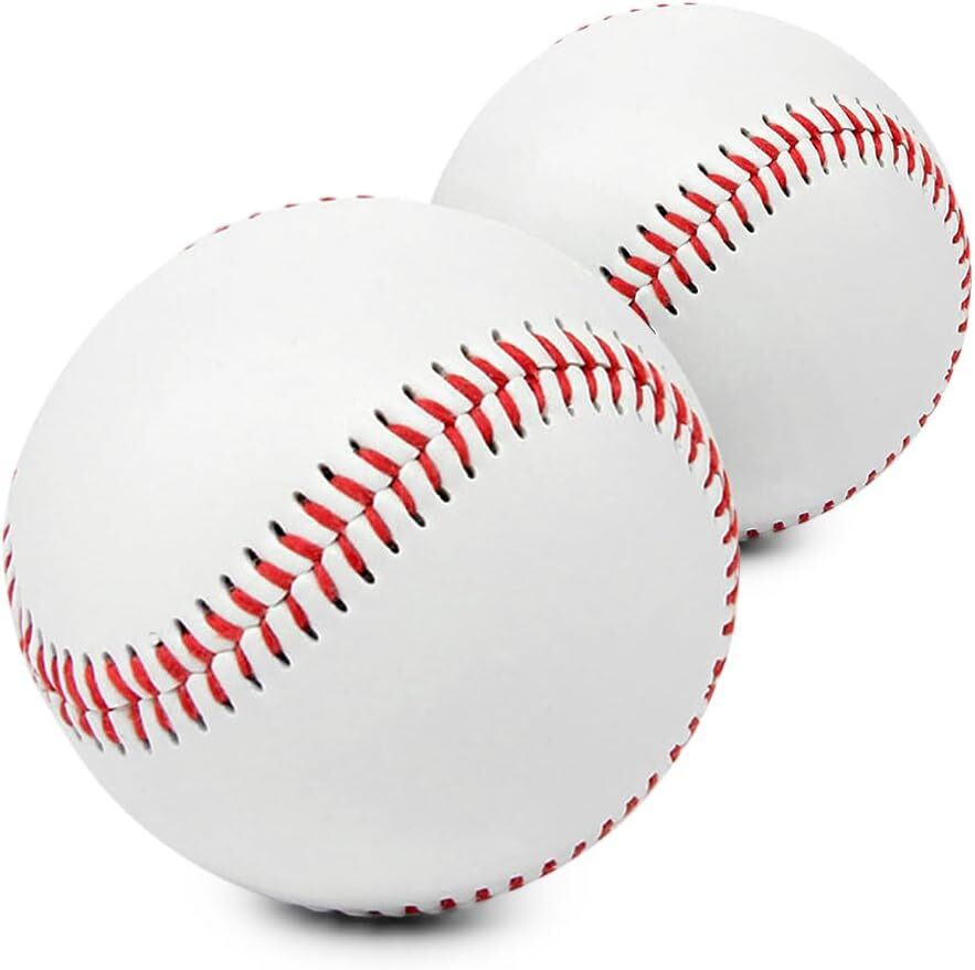 Leather Baseball, 2 Pieces of Raised Seam Practice Ball for Baseball Players Durable Full Grain Leather Cover, Cushioned Cork Core, Great for Training, Games, School, Colleges