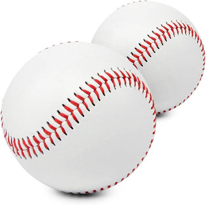 Leather Baseball, 2 Pieces of Raised Seam Practice Ball for Baseball Players Durable Full Grain Leather Cover, Cushioned Cork Core, Great for Training, Games, School, Colleges