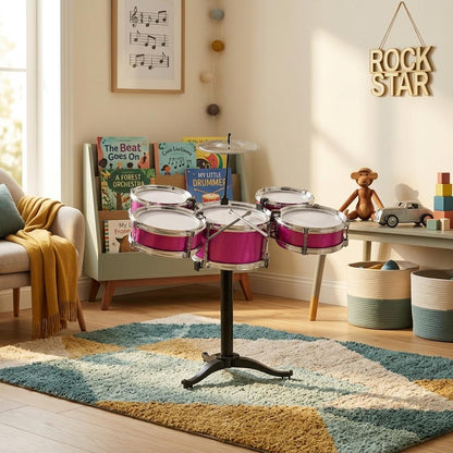 Kids Toy Drum Kit 5 Piece Jazz Drum Set with Cymbal Drumsticks & Stand Musical Instrument Play Set for Children Boys & Girls