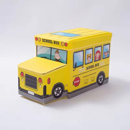 Kids Toy Storage Box Foldable School Bus Design with Lid Large Fabric Organizer for Nursery & Playroom
