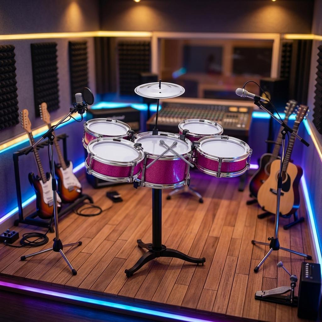 Kids Toy Drum Kit 5 Piece Jazz Drum Set with Cymbal Drumsticks & Stand Musical Instrument Play Set for Children Boys & Girls
