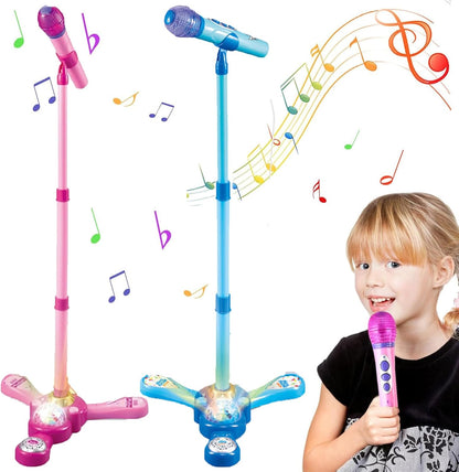 Kids Karaoke Microphone with Stand, Musical Toy Mic with Lights & Sound | Fun Singing Toy for Girls & Boys ( Pink/Blue)