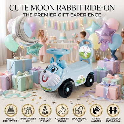 Kids Ride On Push Car with Parent Handle Rabbit Design Toddler Push Along Car Steering Wheel Indoor Outdoor Toy Blue or Pink 8 Months+