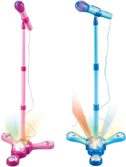 Kids Karaoke Microphone with Stand, Musical Toy Mic with Lights & Sound | Fun Singing Toy for Girls & Boys ( Pink/Blue)