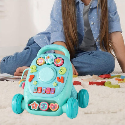 2 in 1 Sit to Stand Learning Walker Toy Handle Interactive Musical Play Panel with Lights Vibrant Colour Encourages Motor Skill & Cognitive Development for kids 8''H x 6''W
