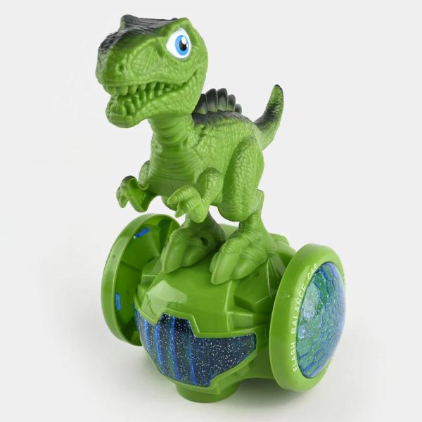 Kids Dinosaur Balance Bike with LED Lights & Bump and Go Feature Interactive Ride On Toy for Toddlers Green and Brown Color