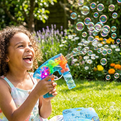 Kids Bubble Shooter Toy with LED Lights & Bubble Solution | Outdoor Garden Bubble Blaster for Boys & Girls Age 5+ | Summer Party Toy