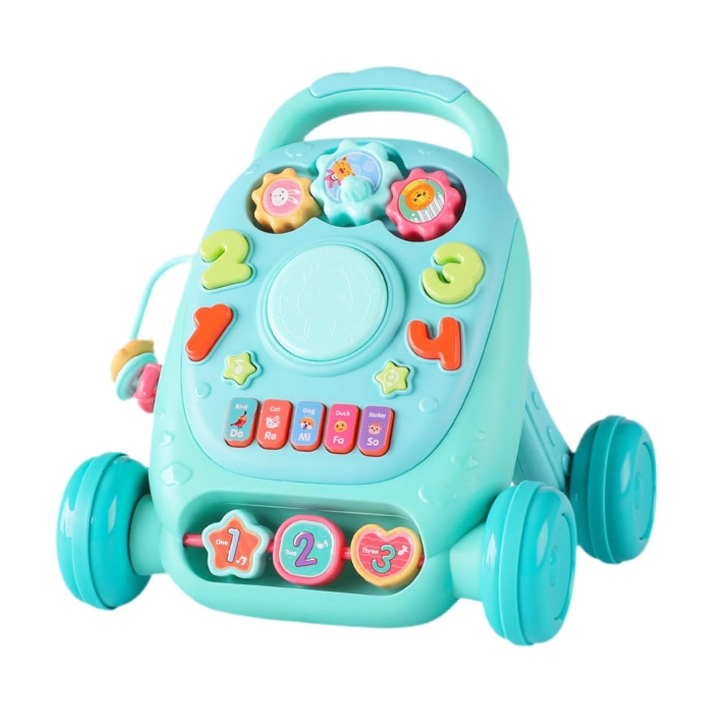 2 in 1 Sit to Stand Learning Walker Toy Handle Interactive Musical Play Panel with Lights Vibrant Colour Encourages Motor Skill & Cognitive Development for kids 8''H x 6''W