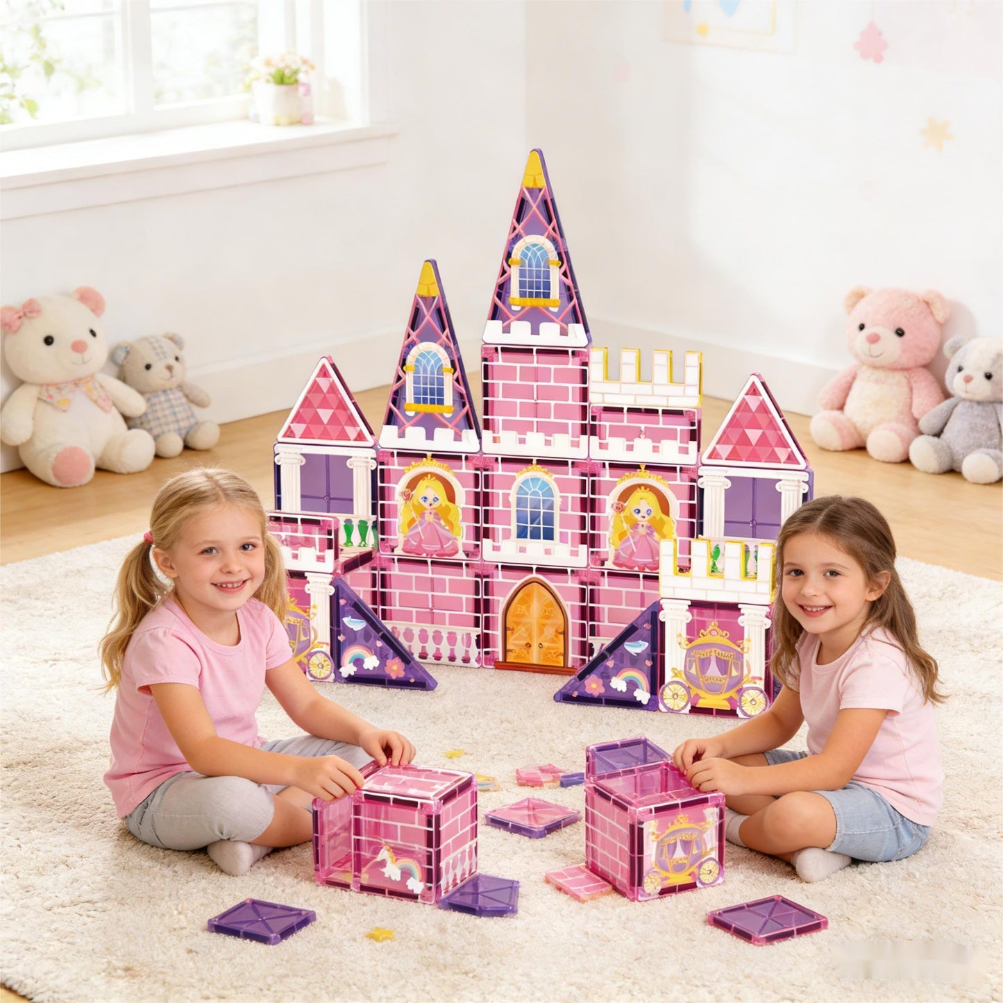 Magnetic Building Blocks 30PCS Princess Castle Set Travel Magnetic Tiles Toy with Portable Iron Storage Box Creative STEM Construction Toy for Kids