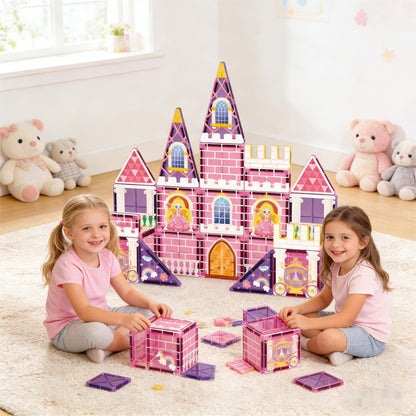 Magnetic Building Blocks 30PCS Princess Castle Set Travel Magnetic Tiles Toy with Portable Iron Storage Box Creative STEM Construction Toy for Kids