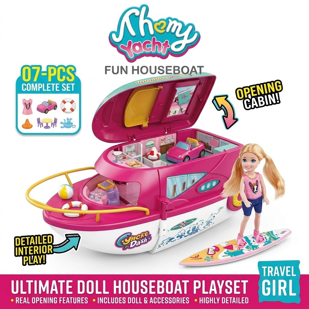 Kids Toy Yacht Playset with Fashion Doll and Accessories Boat Adventure Play Set for Kids