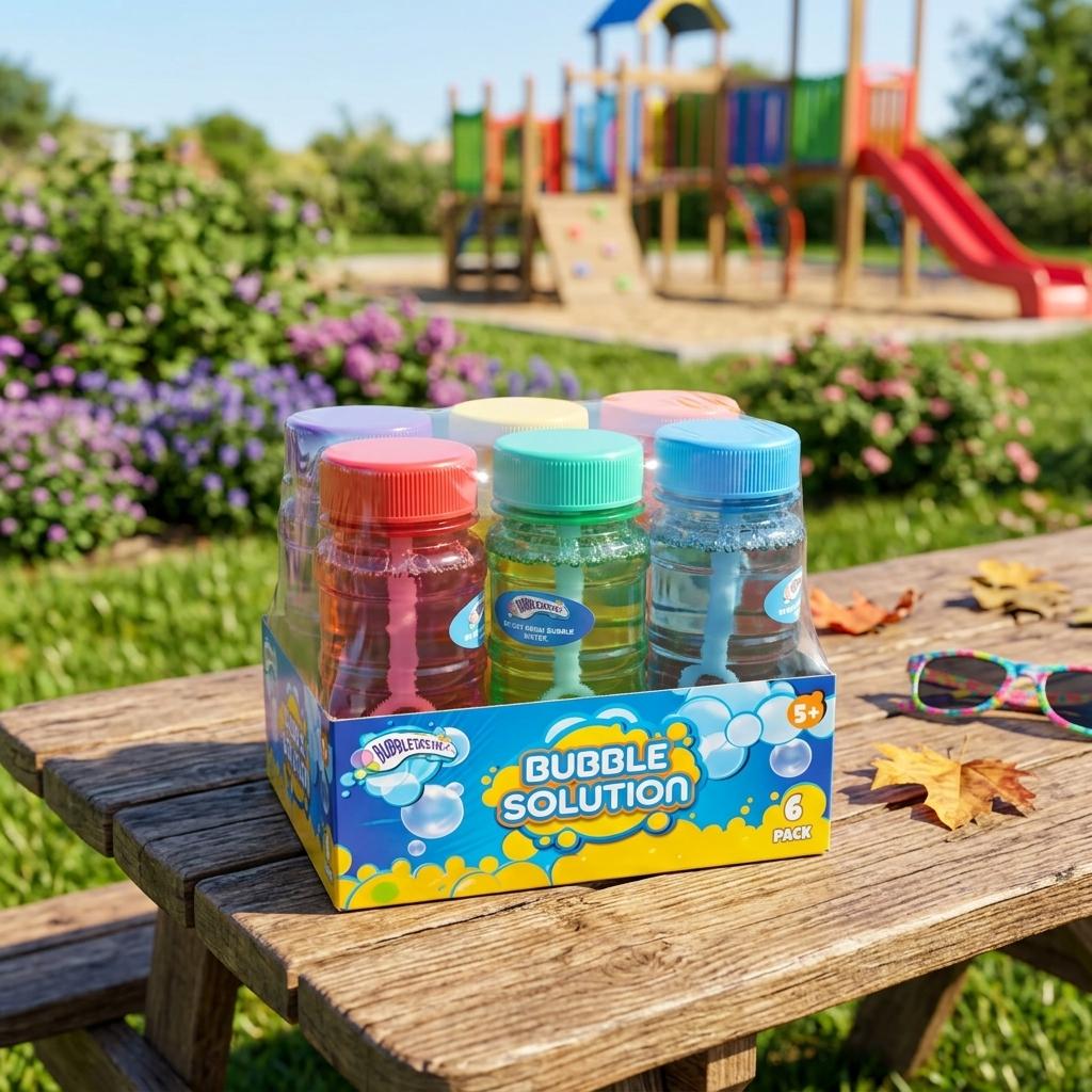 6 Pack Bubble Solution Refill Bottles for Kids Outdoor Garden Play Colourful Bubble Liquid Toy Set Age 5+