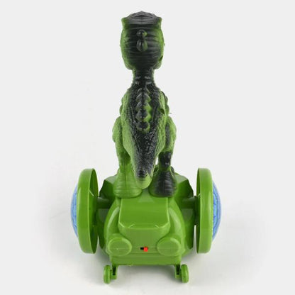 Kids Dinosaur Balance Bike with LED Lights & Bump and Go Feature Interactive Ride On Toy for Toddlers Green and Brown Color