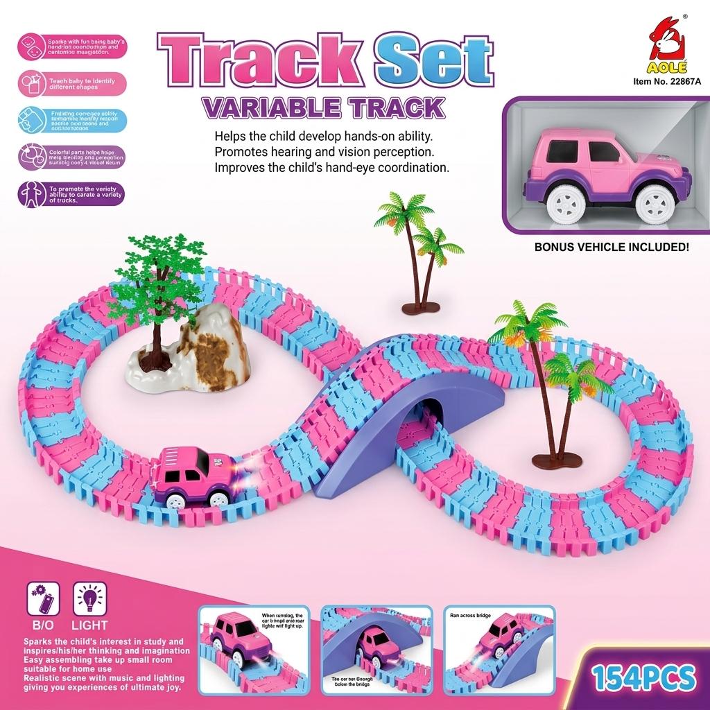 Electric Building Block Track Car Set 158 Pieces Glow in the Dark Racing Track Toy with LED Vehicle Construction Play Set