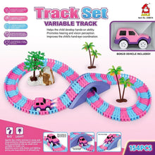 Electric Building Block Track Car Set 158 Pieces Glow in the Dark Racing Track Toy with LED Vehicle Construction Play Set