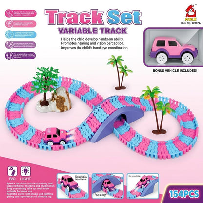 Electric Building Block Track Car Set 158 Pieces Glow in the Dark Racing Track Toy with LED Vehicle Construction Play Set