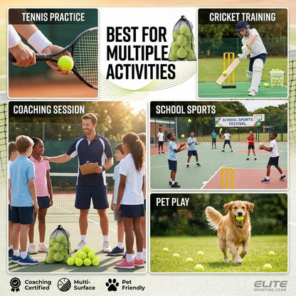 24PC Tennis Balls High Bounce Multi-Use Sports Balls for Tennis, Cricket & Training Pet Play Balls with Mesh Carry Bag