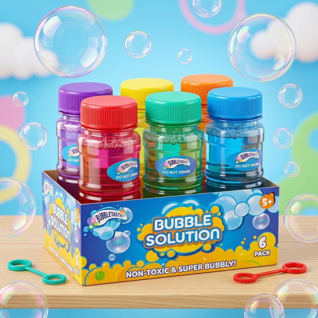 6 Pack Bubble Solution Refill Bottles for Kids Outdoor Garden Play Colourful Bubble Liquid Toy Set Age 5+