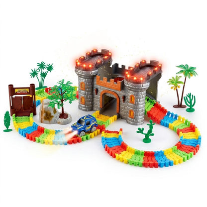 Electric Building Block Track Car Set 158 Pieces Glow in the Dark Racing Track Toy with LED Vehicle Construction Play Set