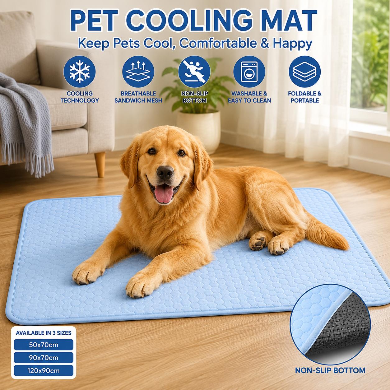 Pet Cooling Mat for Dogs & Cats Breathable Sandwich Mesh Cooling Pad Non-Slip Washable Foldable Pet Bed 50x70cm, 90x70cm & 120x90cm