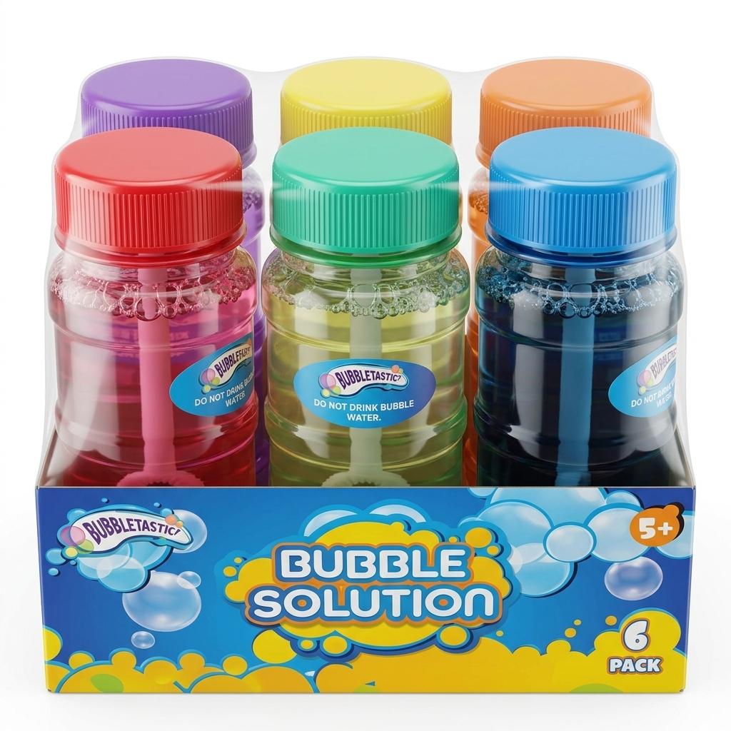6 Pack Bubble Solution Refill Bottles for Kids Outdoor Garden Play Colourful Bubble Liquid Toy Set Age 5+
