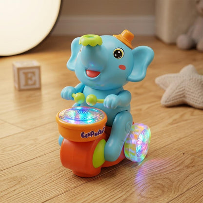 Kids Musical Elephant Walking Toy Light & Sound Drum Elephant with Blow Ball Feature | Educational Toy Age 3+