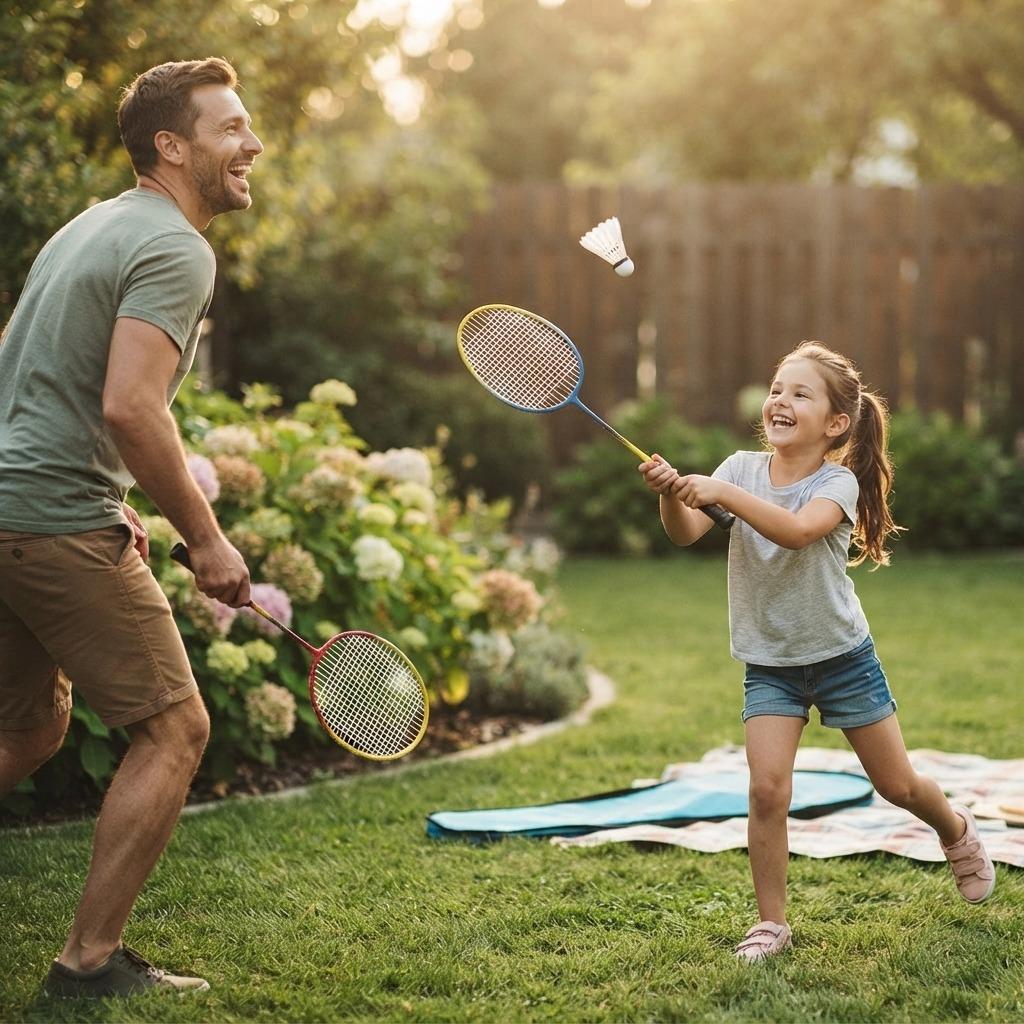 4 Piece Badminton Set with 2 Rackets & 2 Shuttlecocks Lightweight Outdoor Garden Sports Game for Adults & Kids