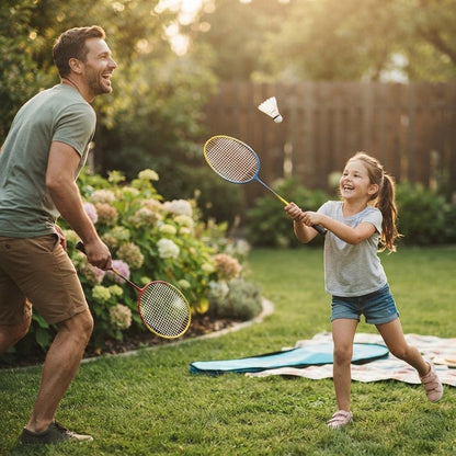 4 Piece Badminton Set with 2 Rackets & 2 Shuttlecocks Lightweight Outdoor Garden Sports Game for Adults & Kids