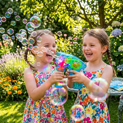 Kids Bubble Shooter Toy with LED Lights & Bubble Solution | Outdoor Garden Bubble Blaster for Boys & Girls Age 5+ | Summer Party Toy