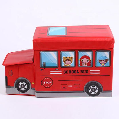 Kids Toy Storage Box Foldable School Bus Design with Lid Large Fabric Organizer for Nursery & Playroom