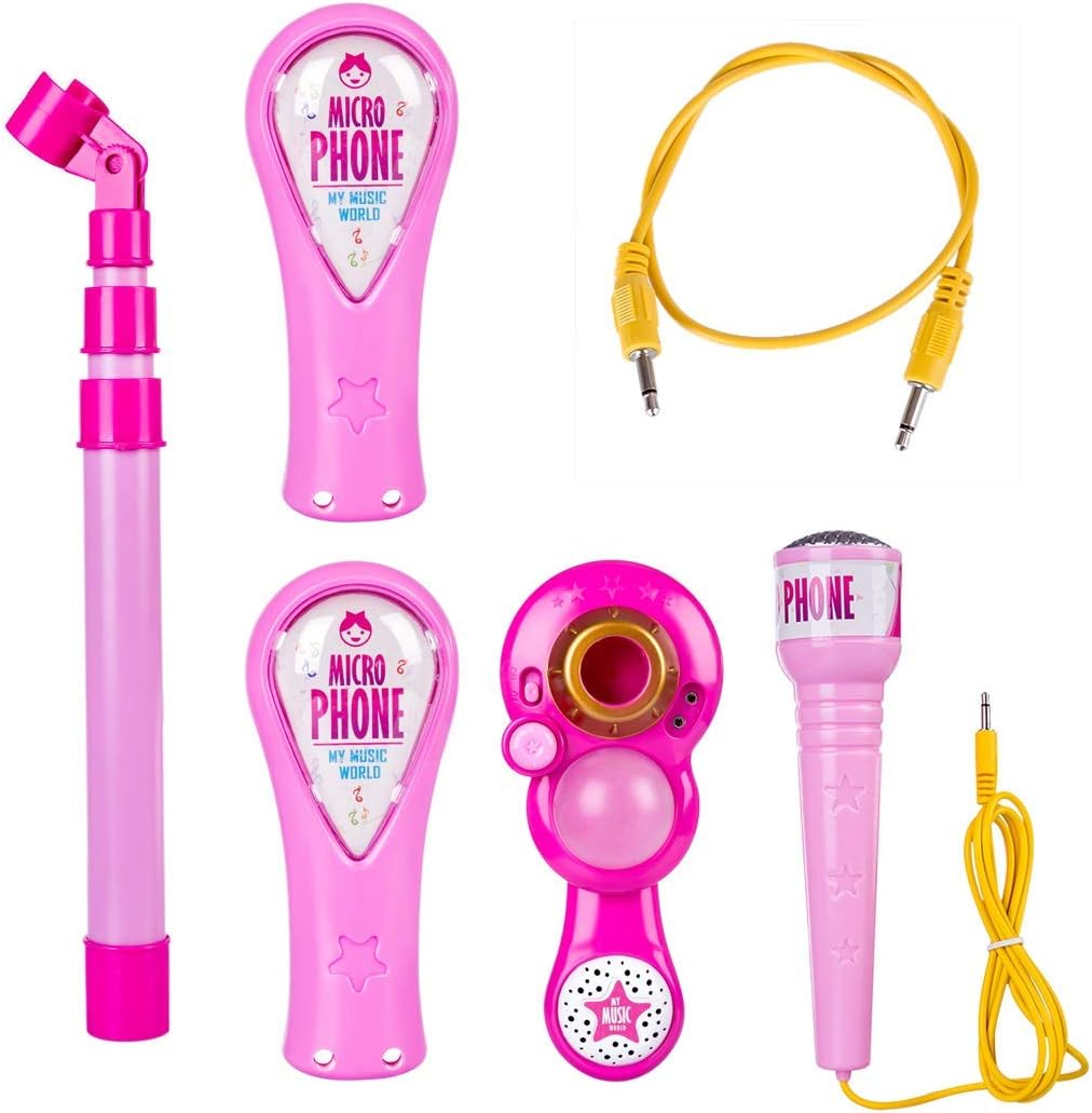 Kids Karaoke Microphone with Stand, Musical Toy Mic with Lights & Sound | Fun Singing Toy for Girls & Boys ( Pink/Blue)