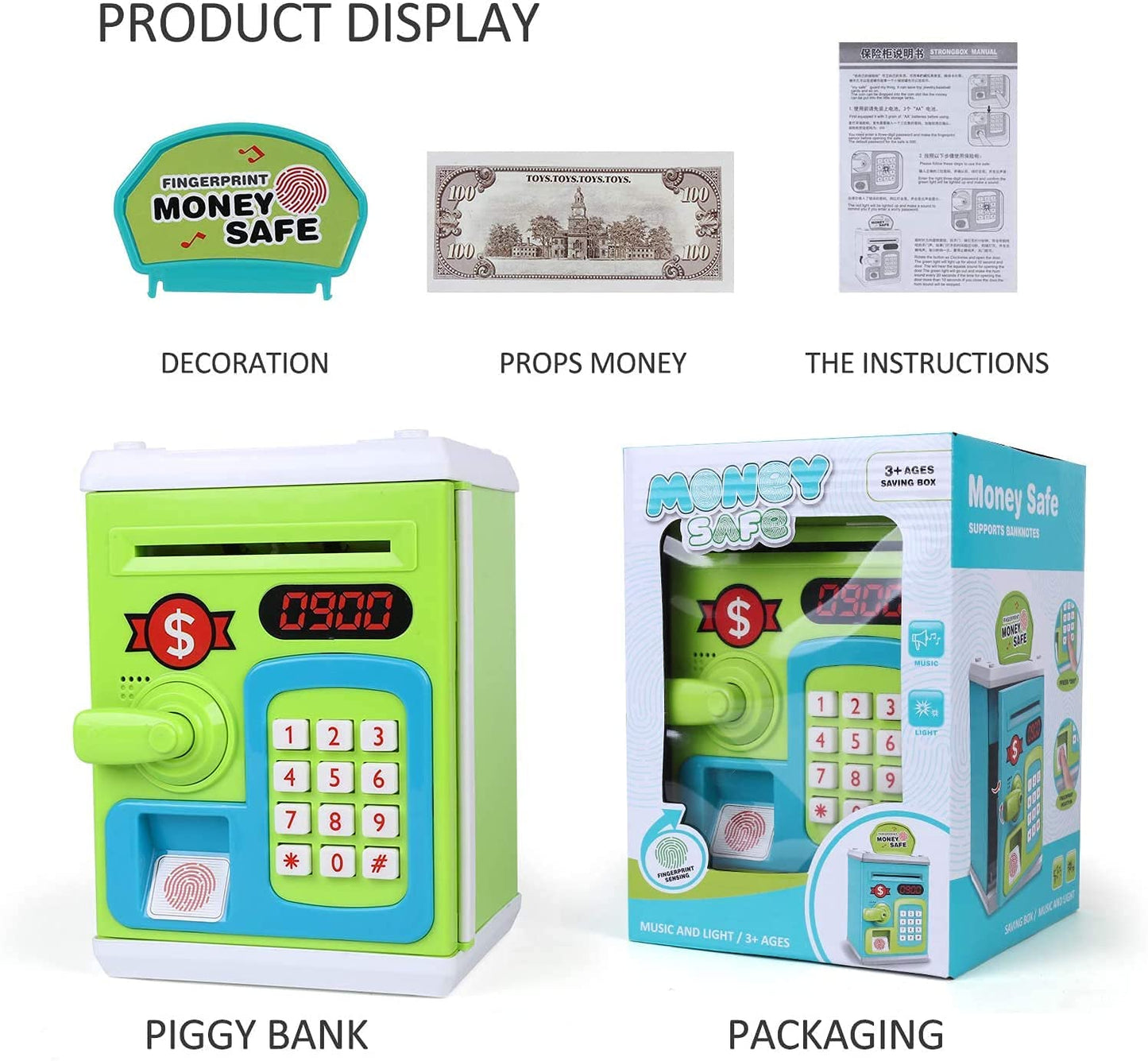 Kids Piggy Bank with Password Lock Electronic Money Coin Bank Unbreakable Mini ATM Toy Safe Box for Boys & Girls Fun Savings Bank Gift for Children
