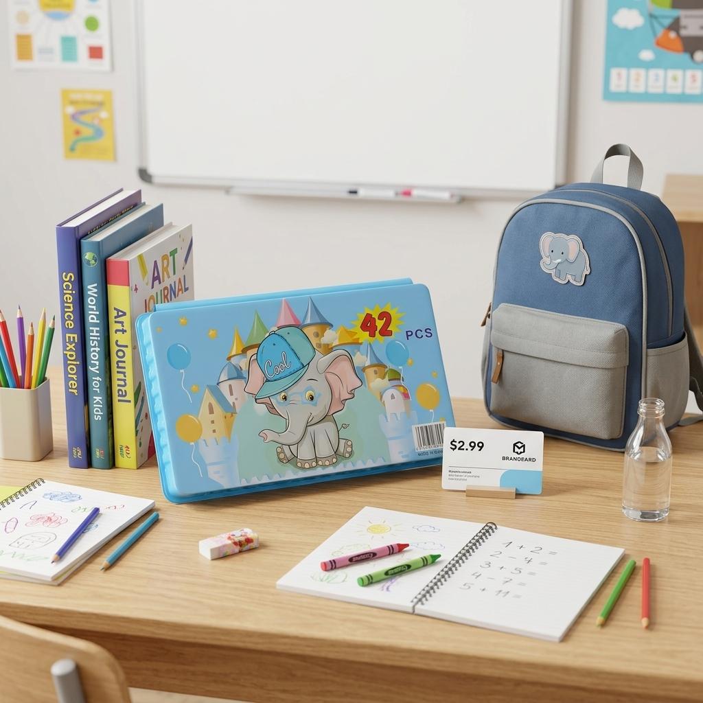 42PCS Kids Art Set Drawing Kit Children's Colouring Set with Crayons, Felt Pens & Watercolour Paints Portable Carry Case