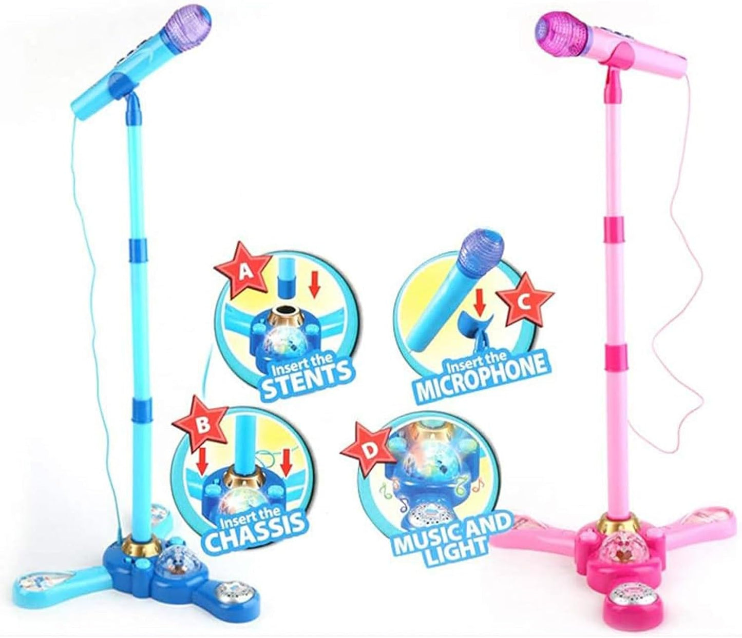 Kids Karaoke Microphone with Stand, Musical Toy Mic with Lights & Sound | Fun Singing Toy for Girls & Boys ( Pink/Blue)