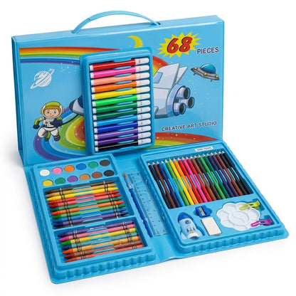 Kids 68PCS Art & Craft Set Drawing, Colouring & Painting Kit with Portable Storage Case School & Home Activities