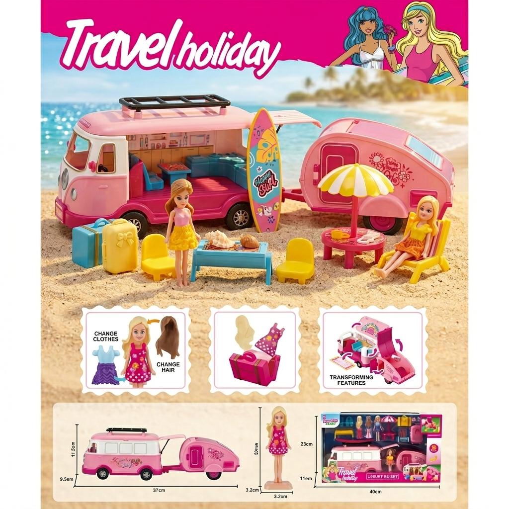 Travel Holiday Campervan Doll Playset – Luxury RV and Adventure Set