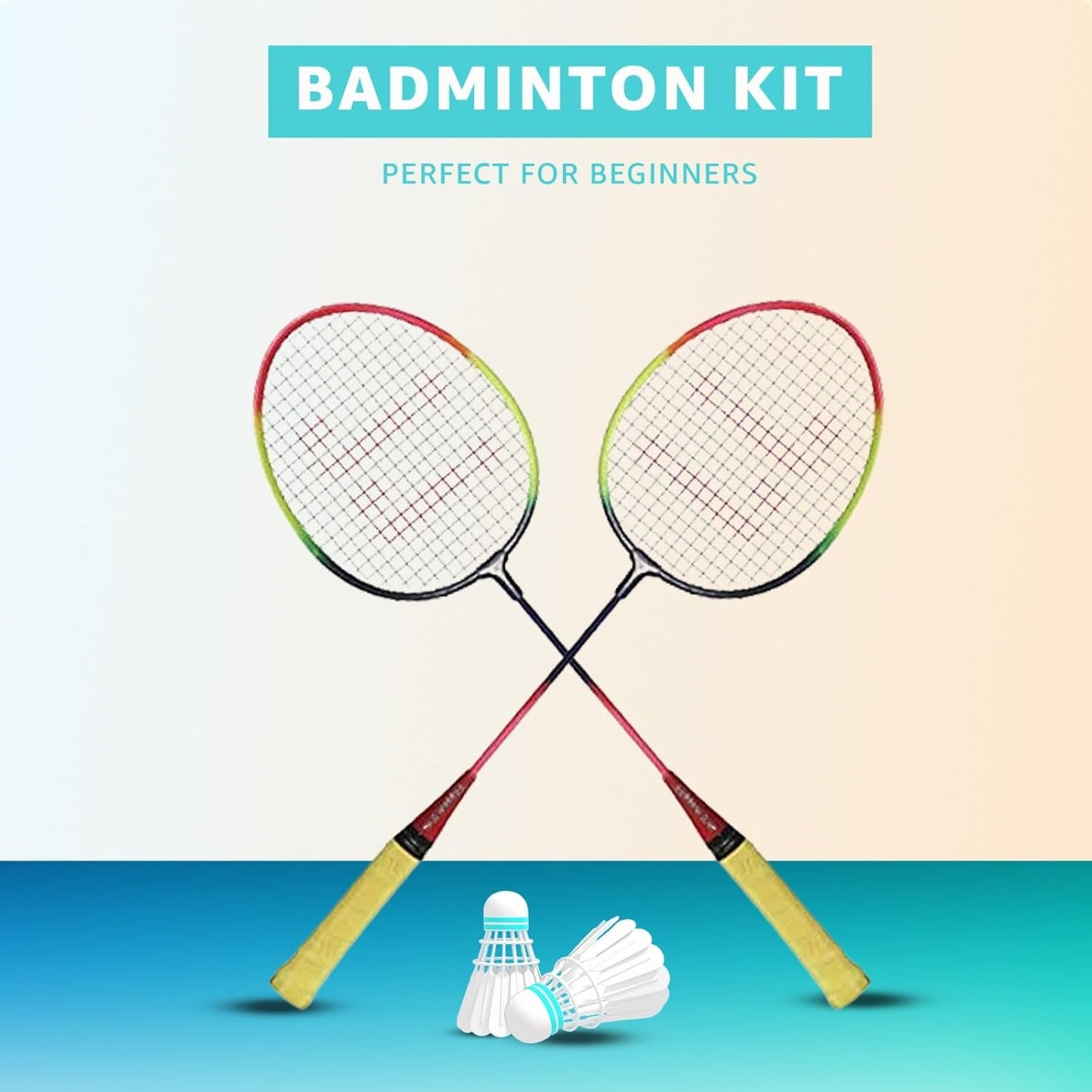 Rainbow Design Badminton Set – 2 Lightweight Rackets & 2 Durable Shuttlecocks | Fun Outdoor Game for All Ages
