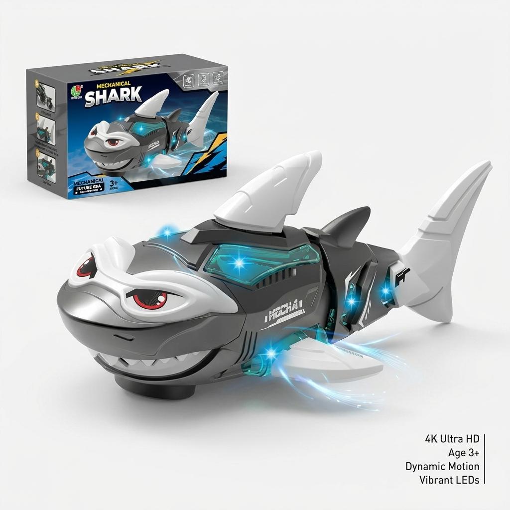 Electric Shark Toy with Light & Sound Moving Action Kids Interactive Toy Grey White UK