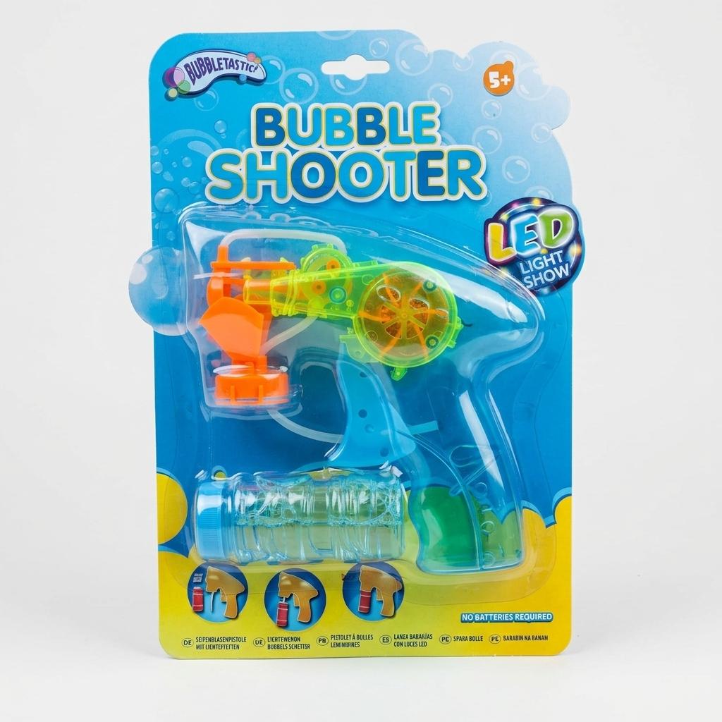 Kids Bubble Shooter Toy with LED Lights & Bubble Solution | Outdoor Garden Bubble Blaster for Boys & Girls Age 5+ | Summer Party Toy