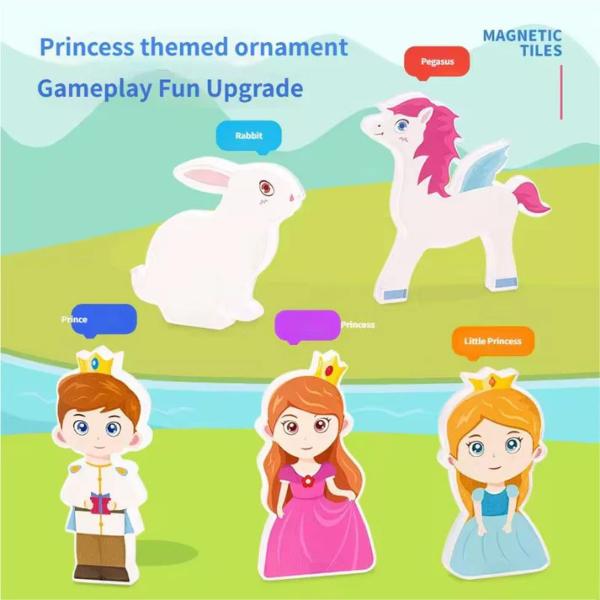 Magnetic Building Blocks 30PCS Princess Castle Set Travel Magnetic Tiles Toy with Portable Iron Storage Box Creative STEM Construction Toy for Kids