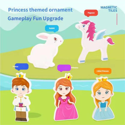 Magnetic Building Blocks 30PCS Princess Castle Set Travel Magnetic Tiles Toy with Portable Iron Storage Box Creative STEM Construction Toy for Kids