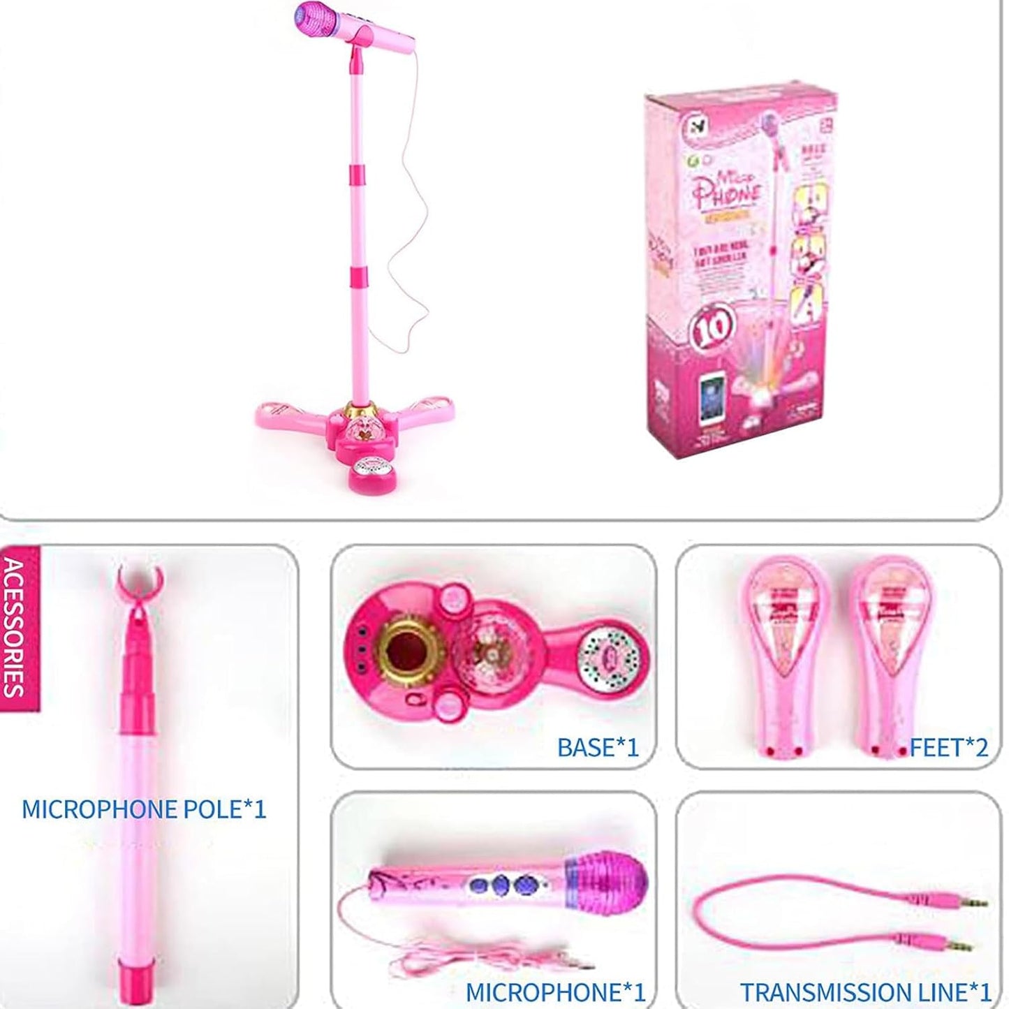 Kids Karaoke Microphone with Stand, Musical Toy Mic with Lights & Sound | Fun Singing Toy for Girls & Boys ( Pink/Blue)