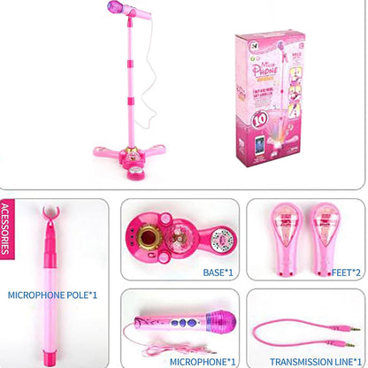 Kids Karaoke Microphone with Stand, Musical Toy Mic with Lights & Sound | Fun Singing Toy for Girls & Boys ( Pink/Blue)