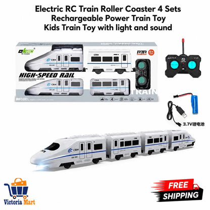 Kids Electric Train Roller Coaster RC Set Rechargeable Loop Tumble Track with Lights & Sound Remote Control Toy 4 Sets Age 3+ Boys Girls