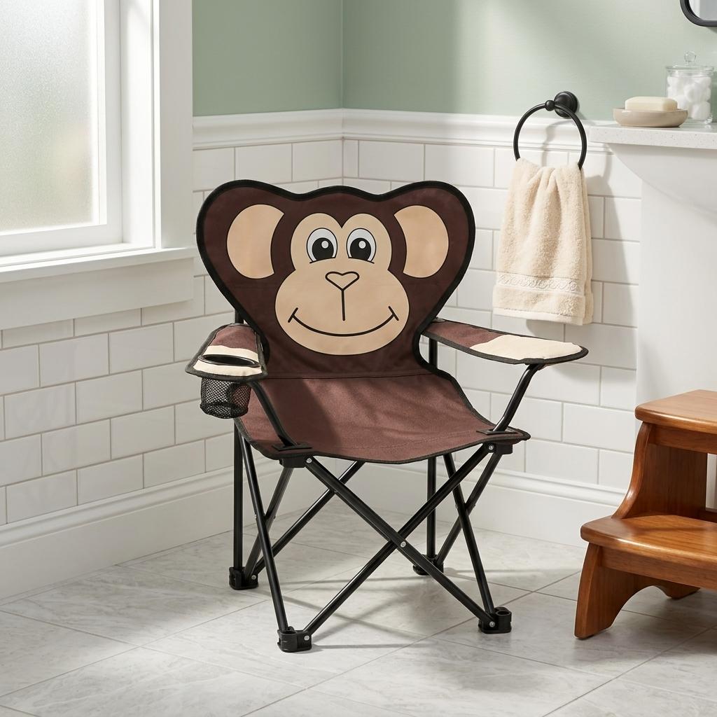 Kids Foldable Camping Chair with Cup Holder & Carry Bag Portable Animal Outdoor Chair for Garden, Beach & Picnic Monkey or Frog 50kg Capacity