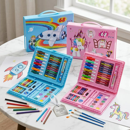 Kids 68PCS Art & Craft Set Drawing, Colouring & Painting Kit with Portable Storage Case School & Home Activities