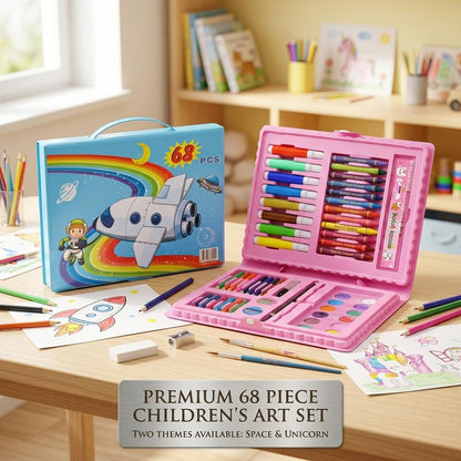 Kids 68PCS Art & Craft Set Drawing, Colouring & Painting Kit with Portable Storage Case School & Home Activities