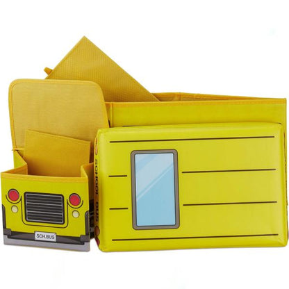 Kids Toy Storage Box Foldable School Bus Design with Lid Large Fabric Organizer for Nursery & Playroom